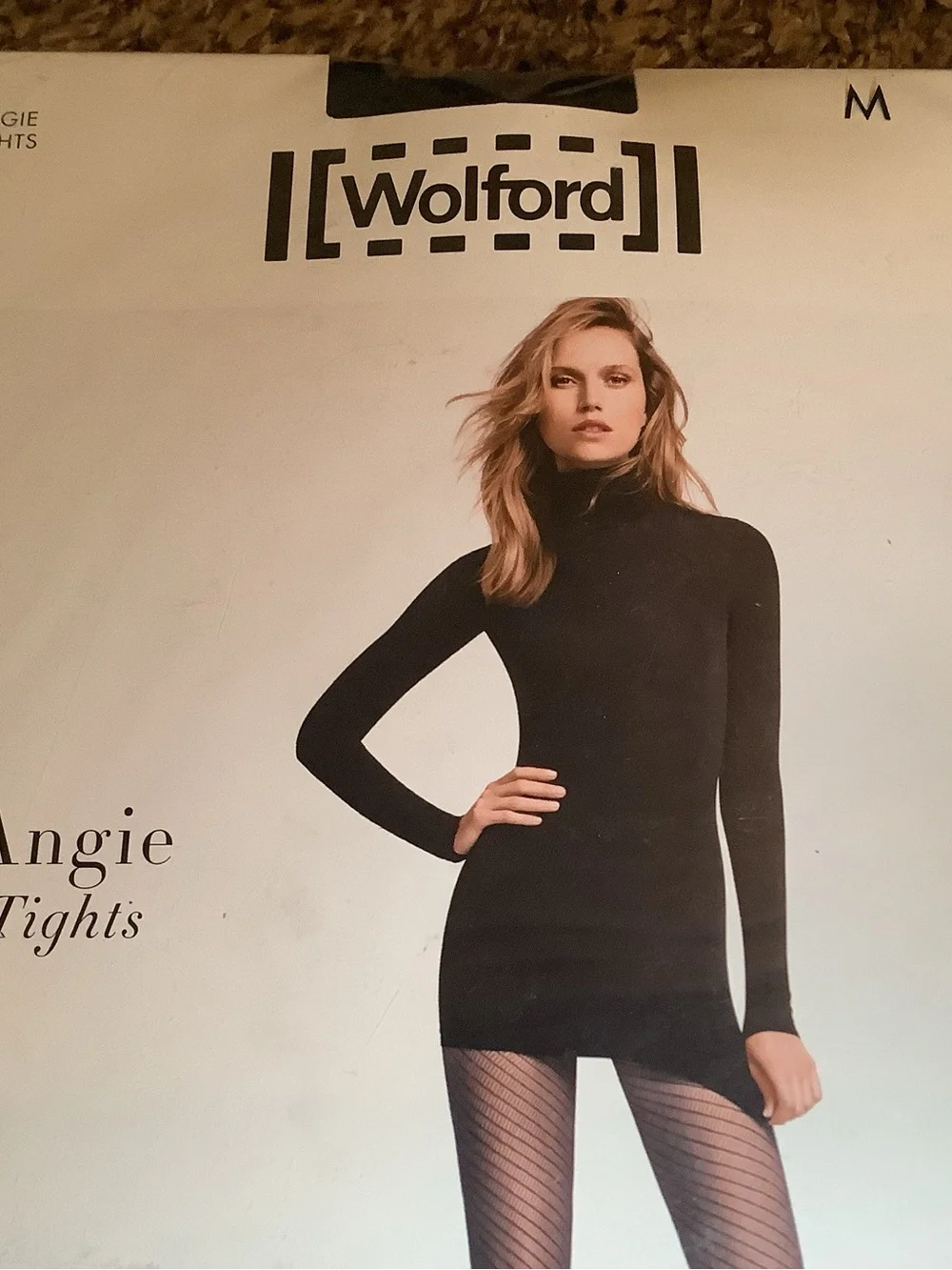 Wolford Angie tights, spiral shaped net design, color black, size: M